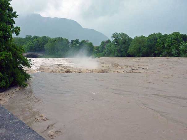 Hochwasser an der Tiroler Ache im Chiemgau