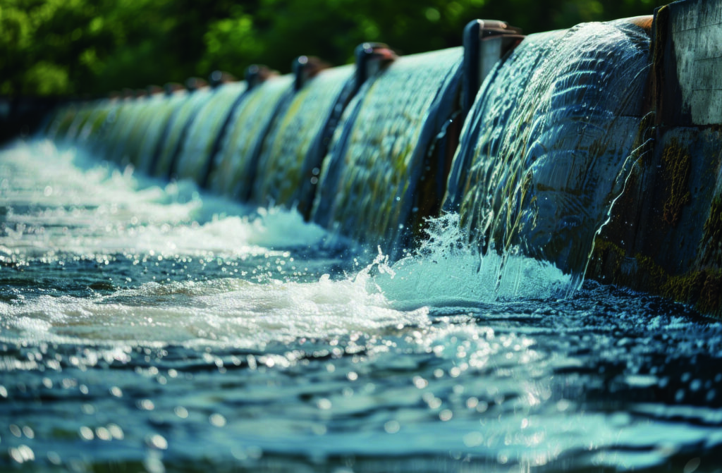 Wasser über einem Wehr